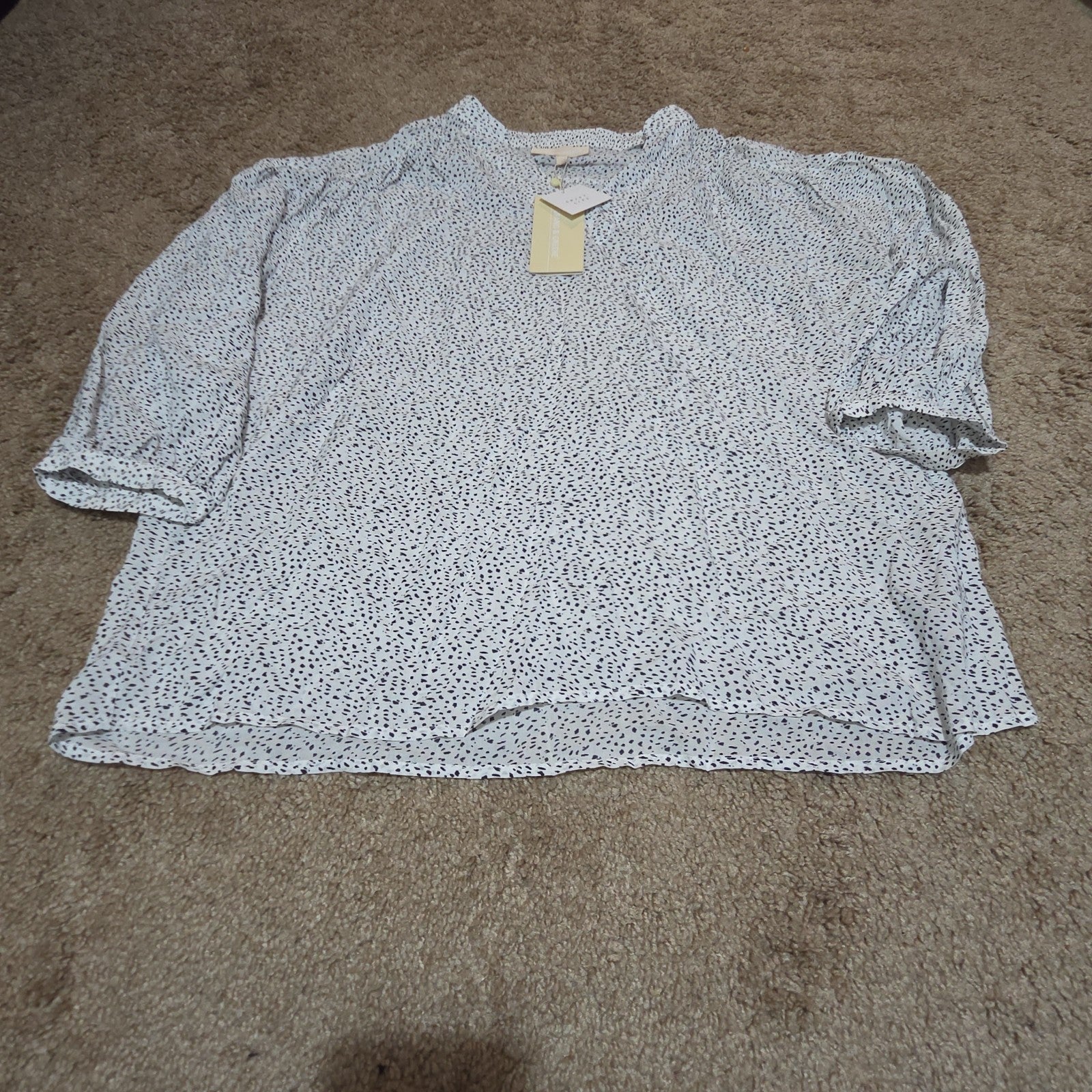 Grand & Greene Blouse Womens XL Speckled Print V-Neck Long Sleeve NWT Shirt