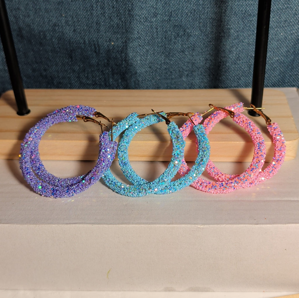 2" Sparkle Glitter Hoop Earrings 3 Pair Set Y2K
