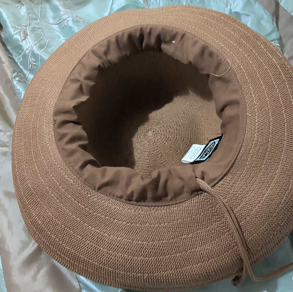 Scala Wide Brim Floppy Sun Hat Brown Acrylic Woven Packable Travel Retro