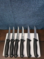 6 Gibson Steak Knives | 4.5" Serrated Stainless Steel | Wood Storage Block Tray
