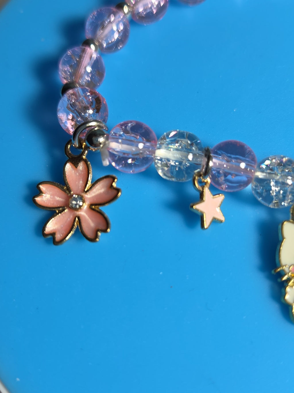 Kawaii Kitty Pink Beaded Stretch Charm Bracelet Y2K