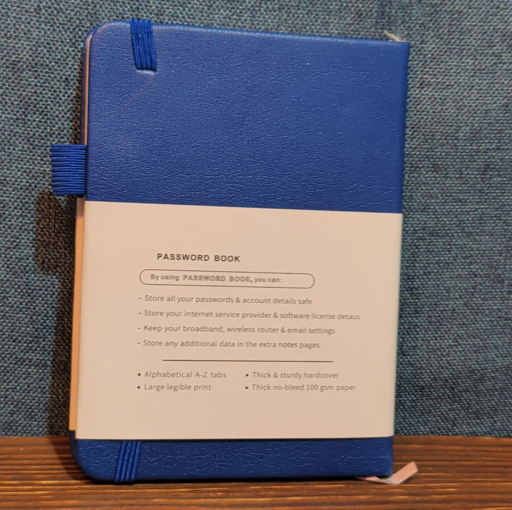 Password Book Internet Logbook Organizer Alphabetical Tabs Blue 4x5"