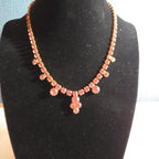 Fringe Necklace Pink Rhinestone Gold Tone Retro Glam