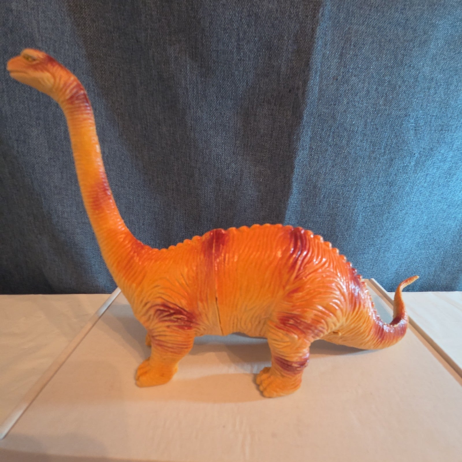 Apatosaurus Dinosaur Toy 11” Soft Vinyl Orange Red Stripe Brontosaurus Figure