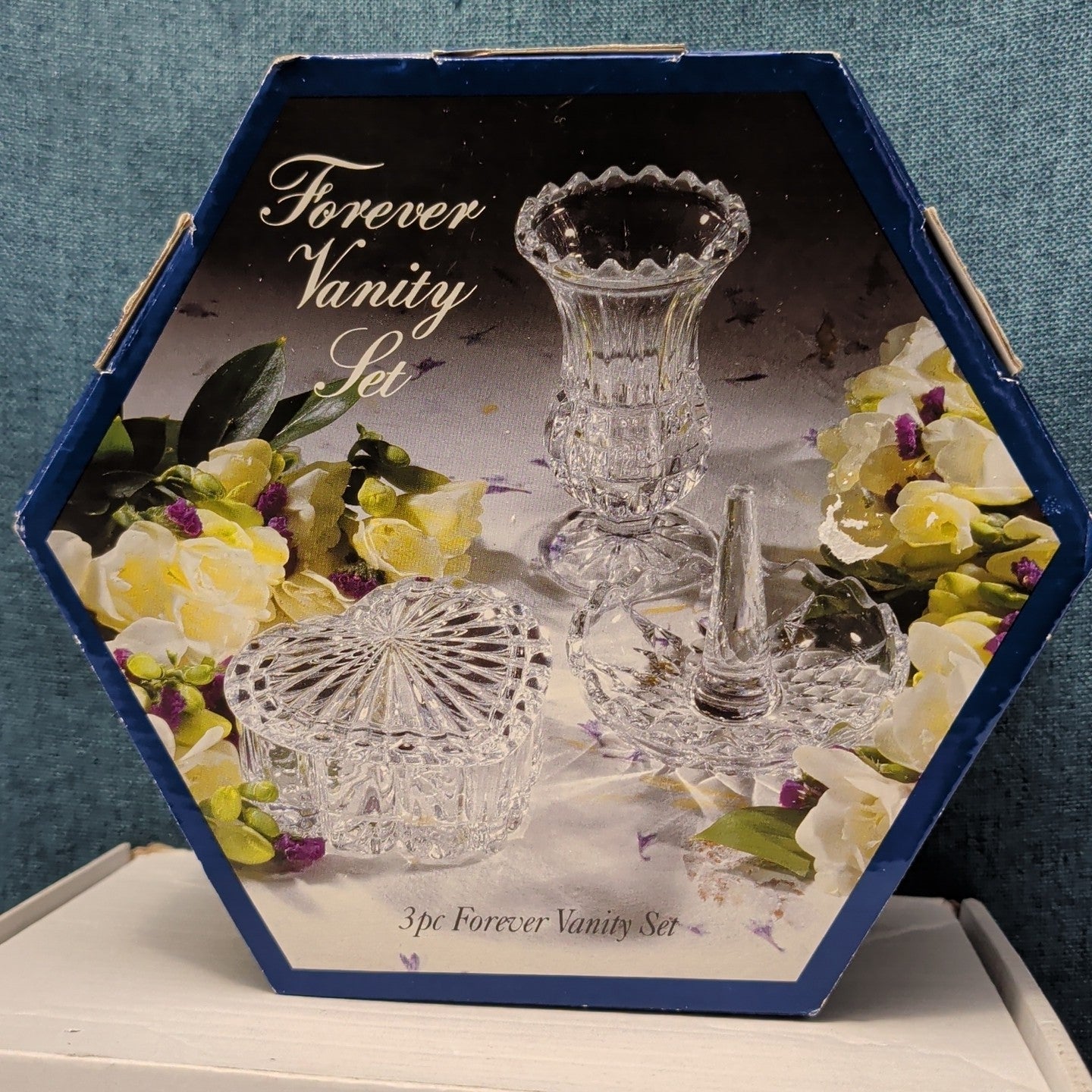 Forever Crystal 3pc Vanity Set | 24% Lead Crystal Zajecar Yugoslavia NEW IN BOX