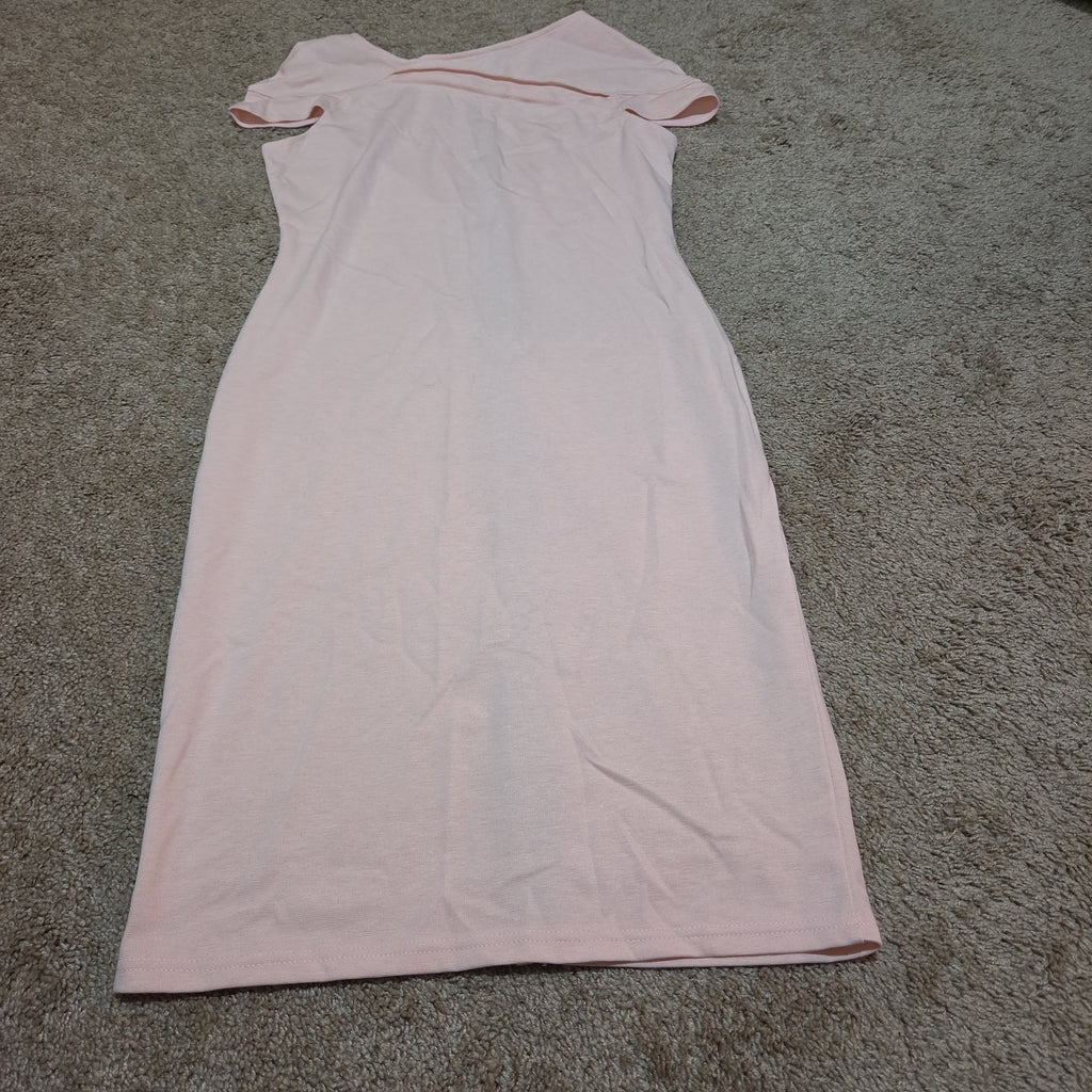 Blush Pink Midi Dress Full Zip Cutout Short Sleeve Bodycon XXL