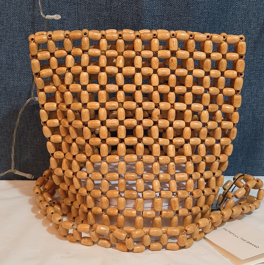 Faithfull The Brand Beaded Clutch Wood Boho Summer Bag NWT FFA056