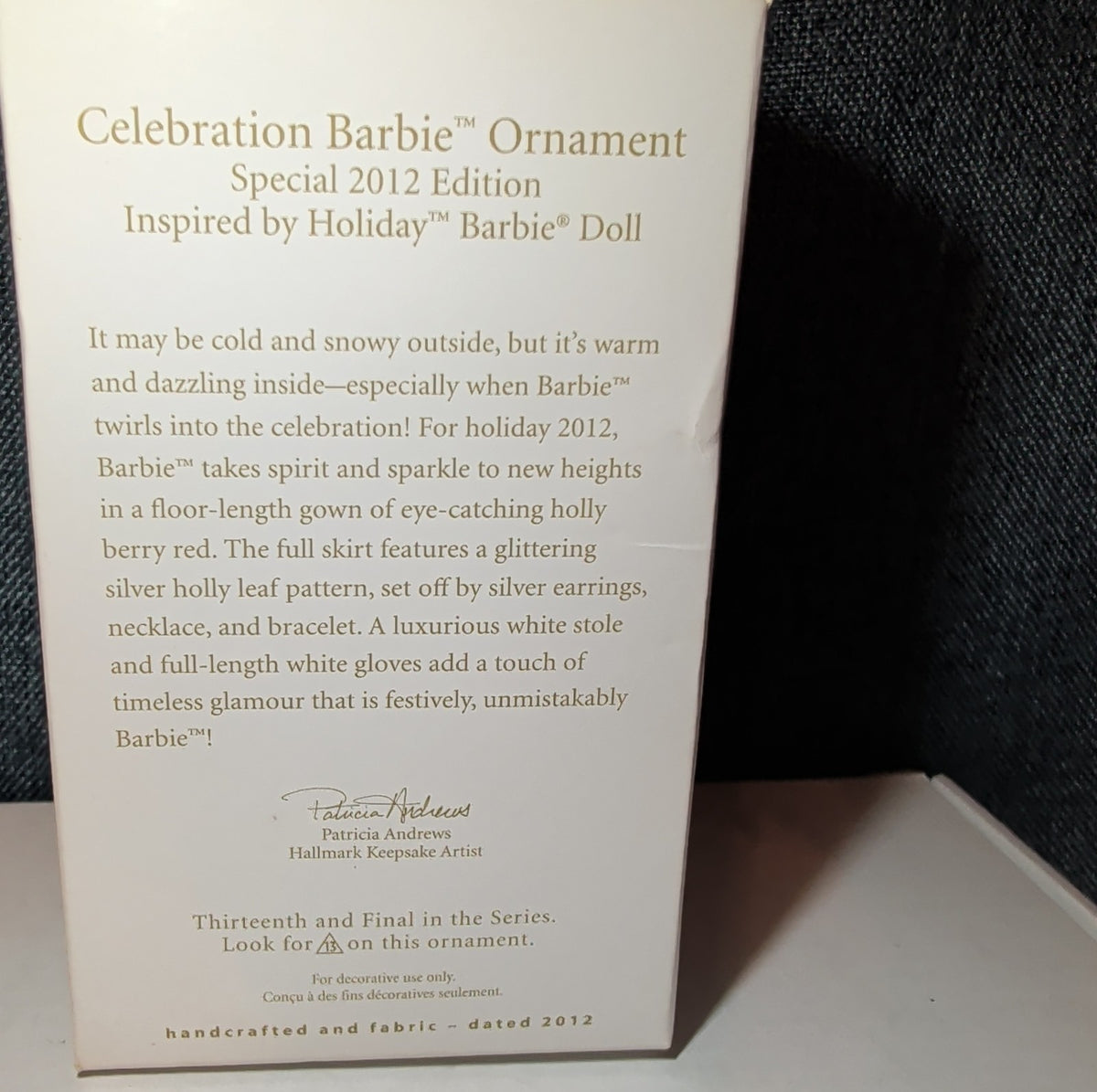 2012 Hallmark Keepsake Celebration Holiday Barbie Ornament Boxed 13th Final