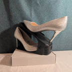 Jessica Simpson Lindiza Rhinestone Pumps 8M Silver Sparkly Stiletto Heels 39