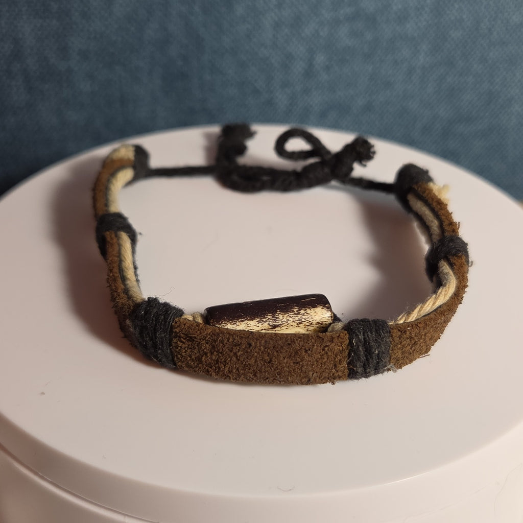 Boho Tribal Leather Cord Bracelet Carved Bead Unisex