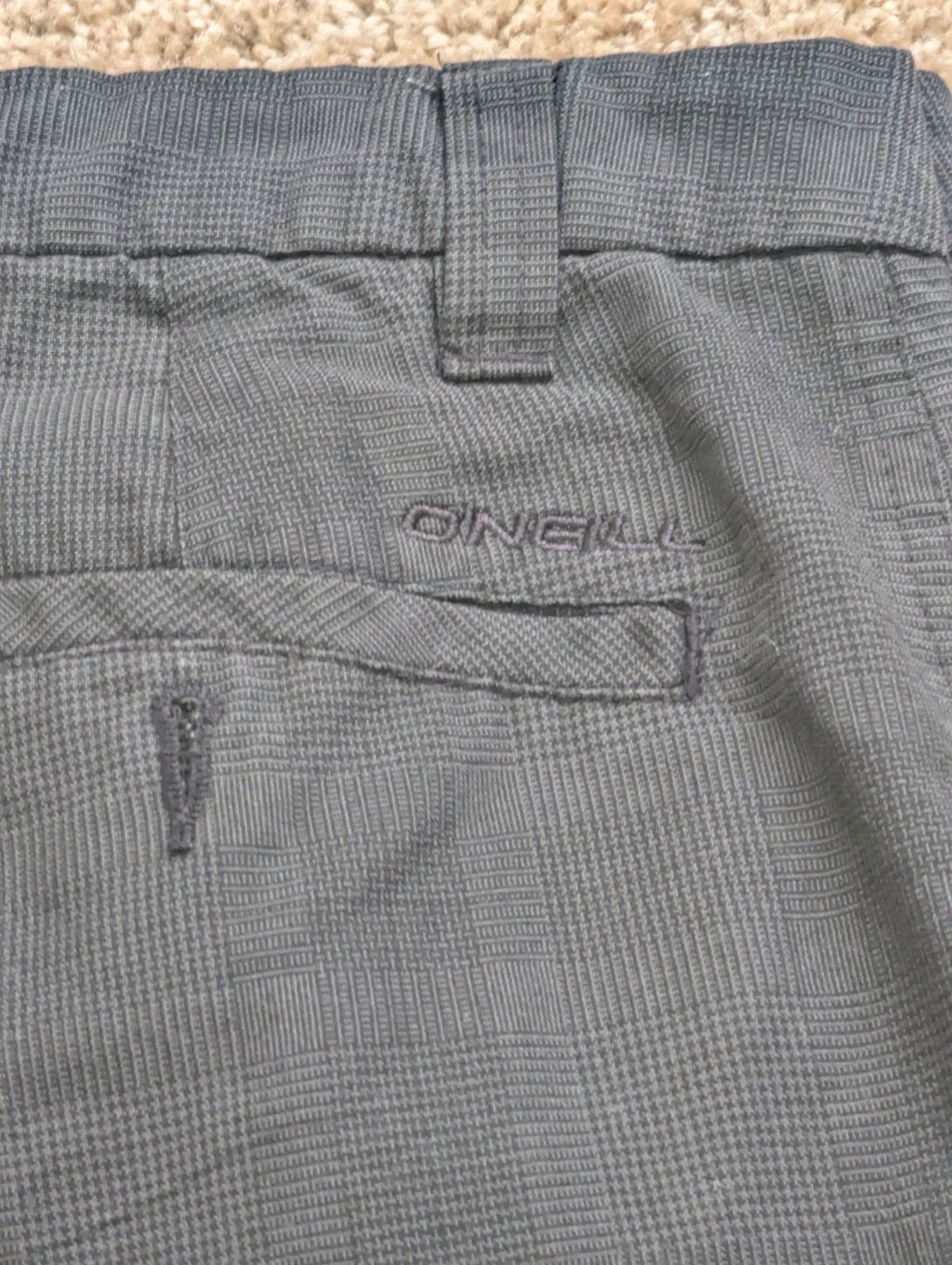O'Neill Hybrid Boardshorts Men's Size 34 Gray Plaid Swim Trunks Walker Shorts