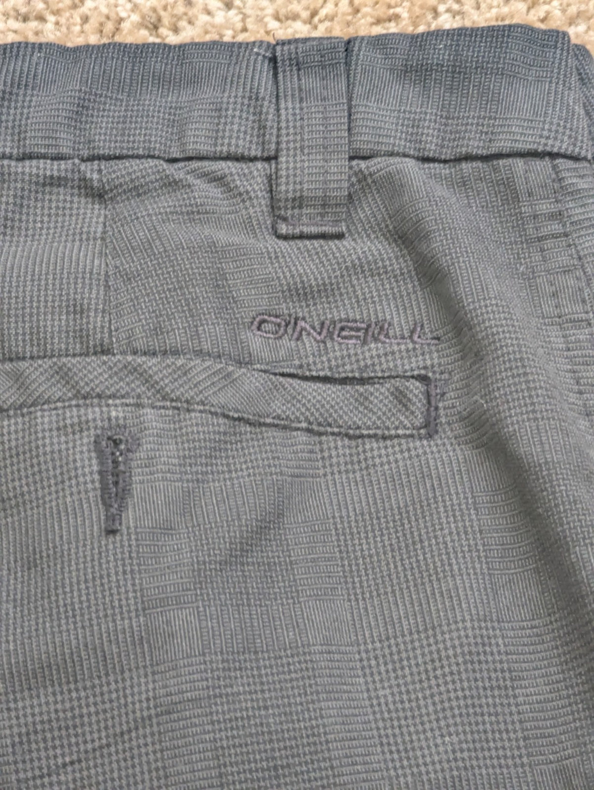 O'Neill Hybrid Boardshorts Men's Size 34 Gray Plaid Swim Trunks Walker Shorts