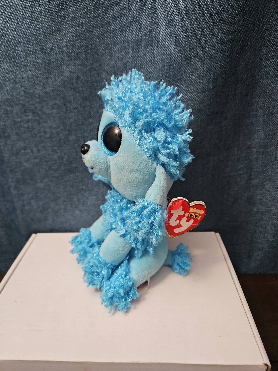 Retired Ty Beanie Boos Mandy Blue Poodle Plush 10" Medium Buddy |  Sparkle Eyes