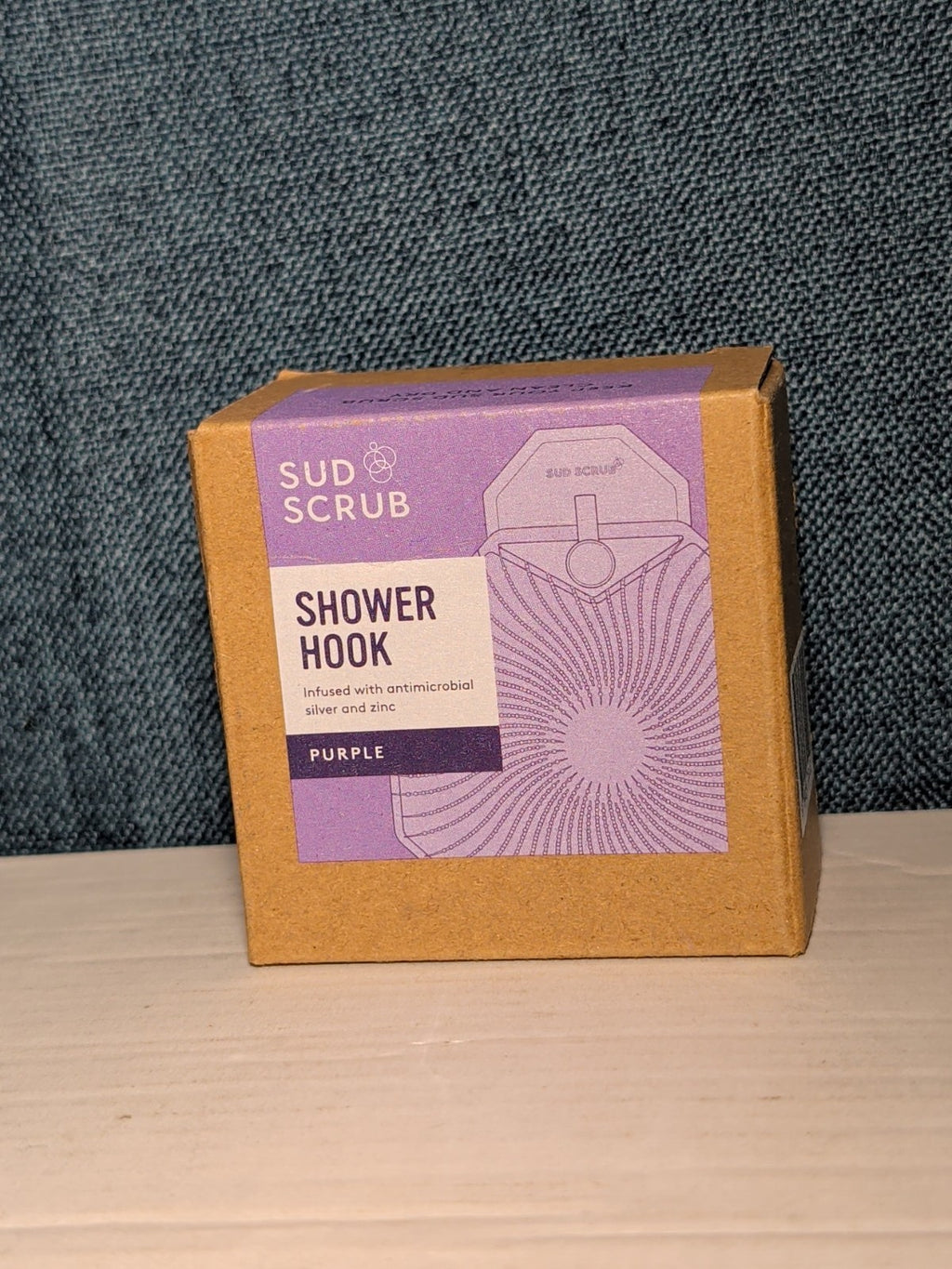 NEW Sud Scrub Antimicrobial Shower Hook Purple | Adhesive Rust-Resistant Holder
