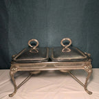 Silver Plated Double Chafer 8 Qt Buffet Server 2 Marinex Glass Pans Lion Feet