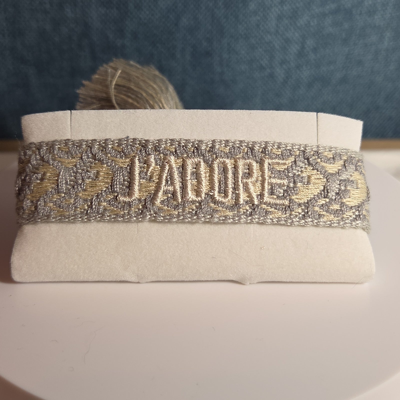 J'Adore Woven Friendship Bracelet Grey Tassel Designer Inspired
