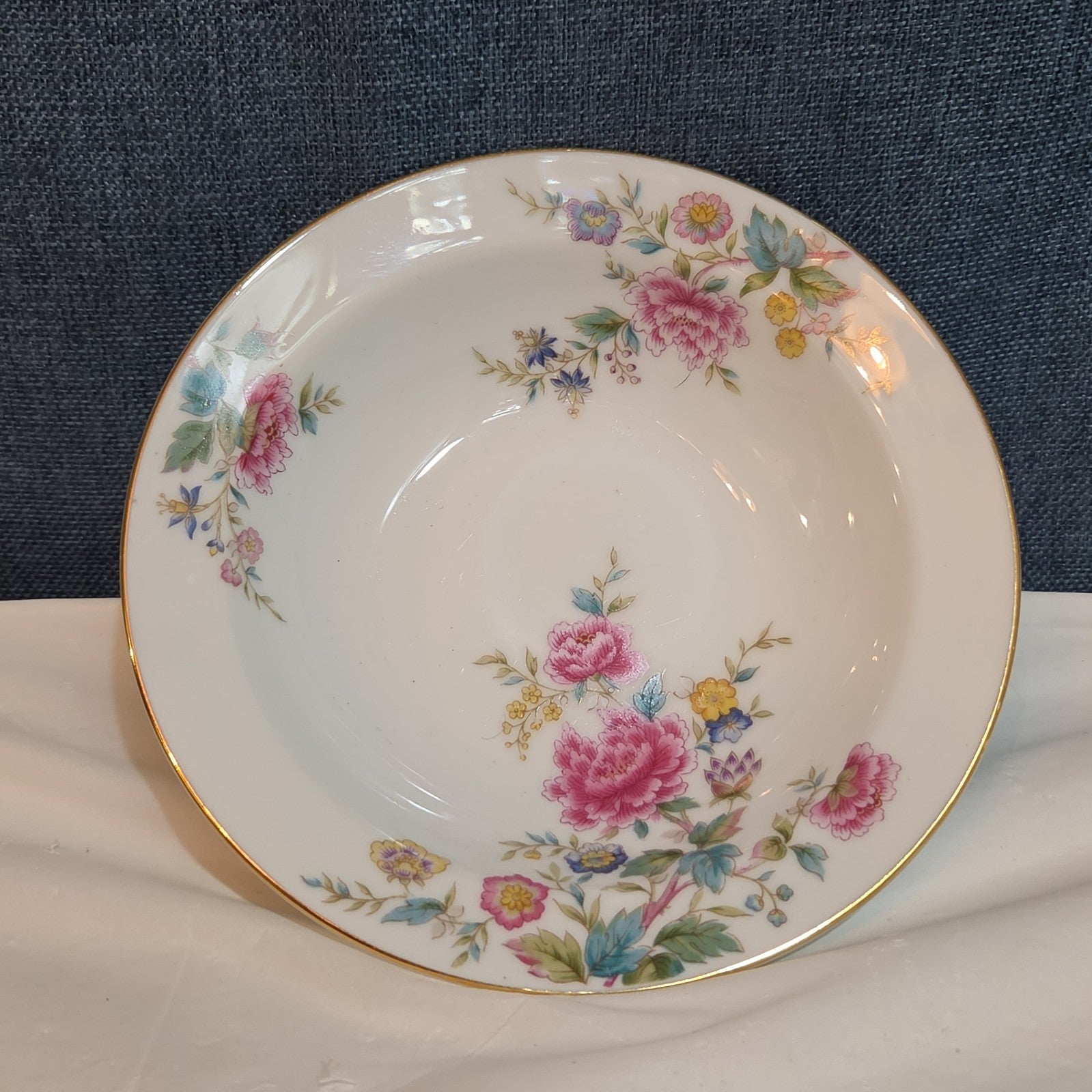 Noritake Peony 5053 China 7.5" Soup Bowl Floral Gold Rim Vintage