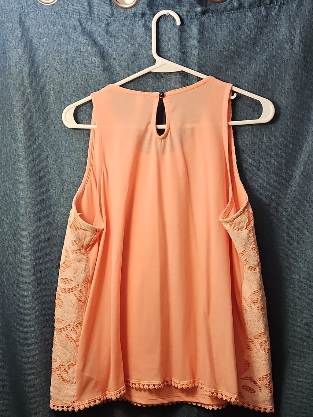 Xhilaration Peach Lace Overlay Tank Top with Pom-Pom Trim