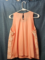 Xhilaration Peach Lace Overlay Tank Top with Pom-Pom Trim