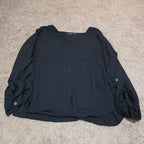Apt 9 Black Blouse Womens XL V-Neck Roll Tab Sleeve Lightweight Shirt Casual Top