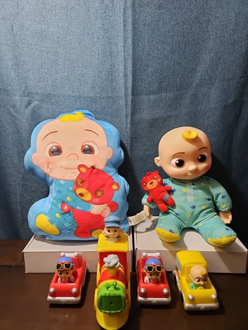 CoComelon Toy Lot Musical Bedtime JJ Doll Plush Pillow 4 Mini Vehicles Jazwares
