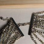 Multi Strand Silver Tone Beaded Statement Necklace Glam