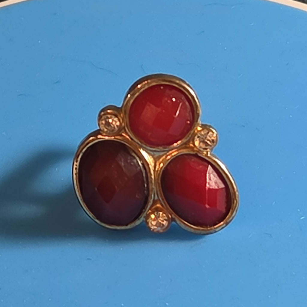 Red Gemstone Cluster Ring Gold Tone Statement Size 8.5