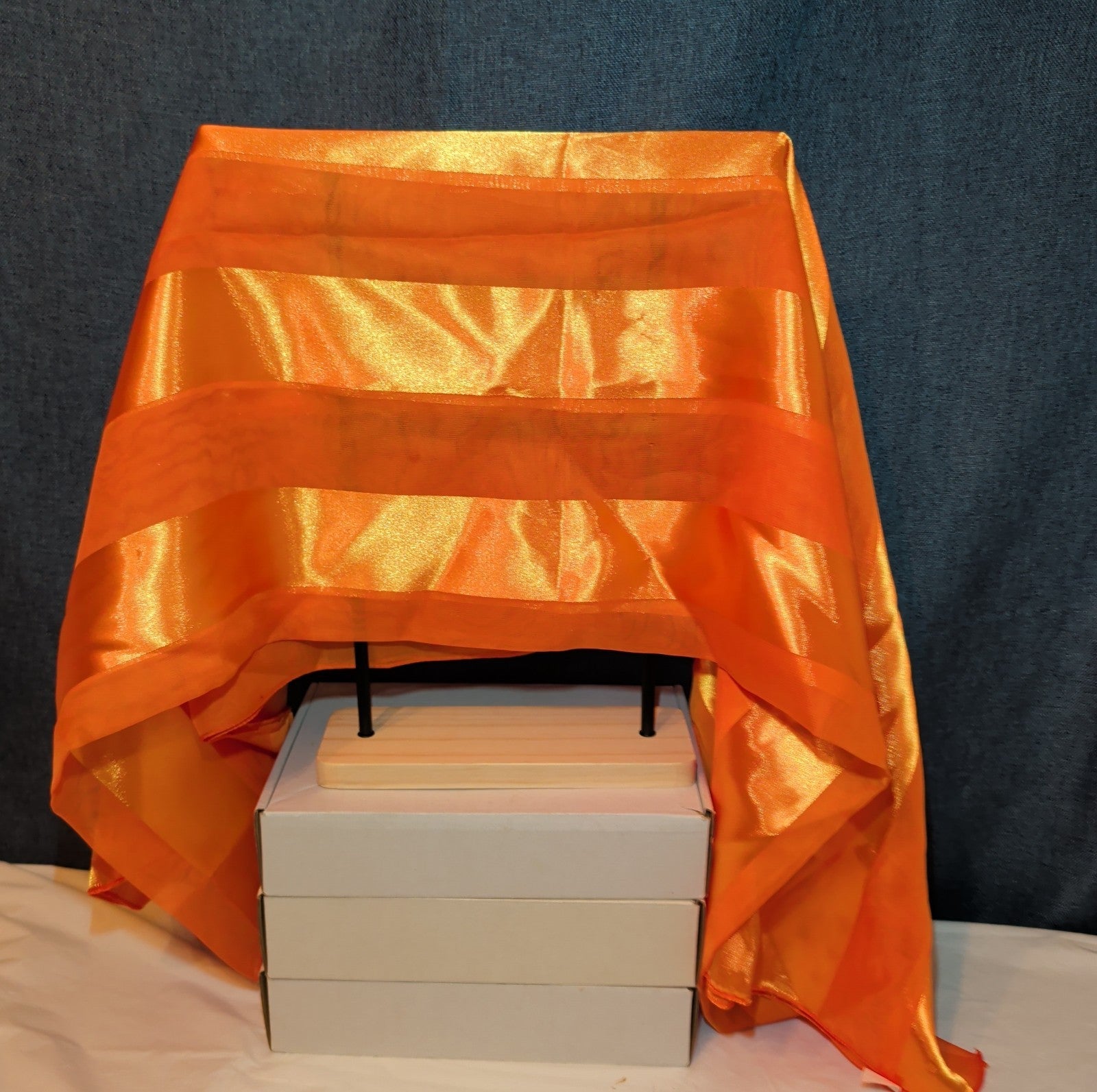Vintage Orange Striped Scarf Sheer Satin Oblong Rectangular Wrap Retro