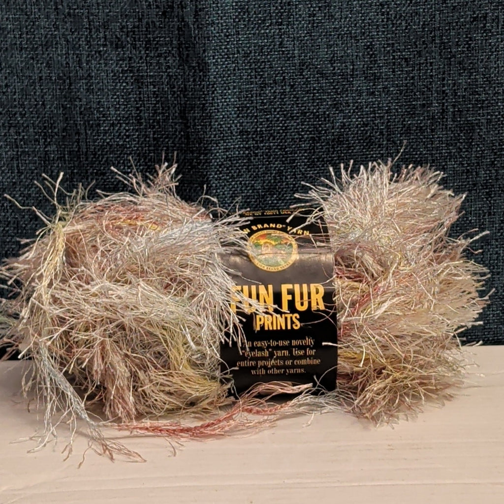 Lion Brand Fun Fur Prints Yarn 1 Skein Sandstone 225 Made in Italy Eyelash NOS