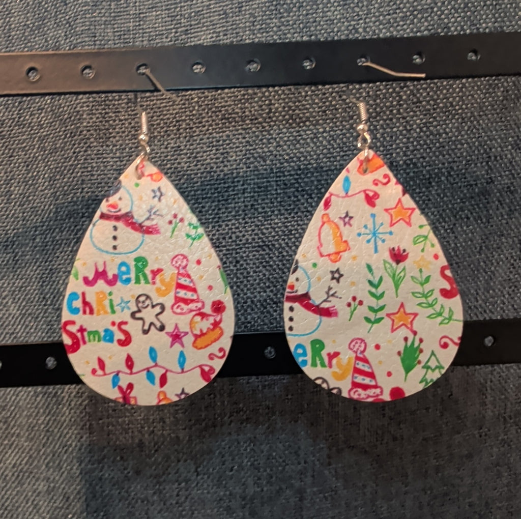 Faux Leather Teardrop Earrings Christmas Holiday Party Vibe NEW