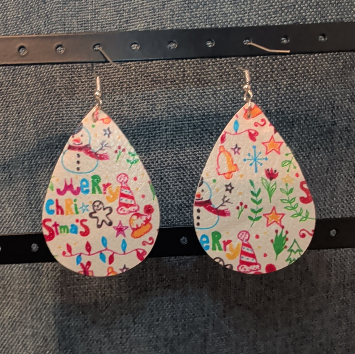 Faux Leather Teardrop Earrings Christmas Holiday Party Vibe NEW