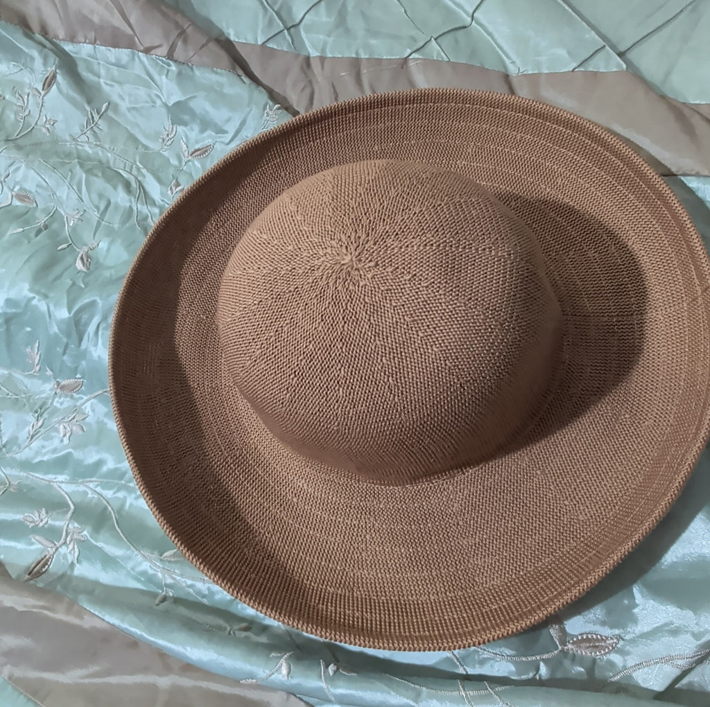 Scala Wide Brim Floppy Sun Hat Brown Acrylic Woven Packable Travel Retro