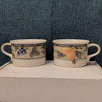Set of 2 Mikasa Intaglio GARDEN HARVEST Cups | CAC29 8oz Flat Mugs | Vintage 90s