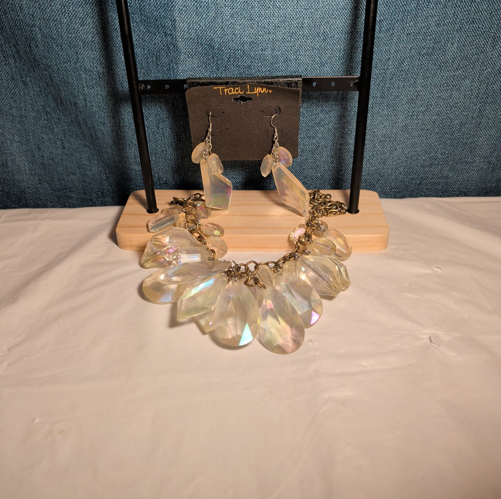Traci Lynn Iridescent Statement Bib Necklace Earring Set Vintage Style