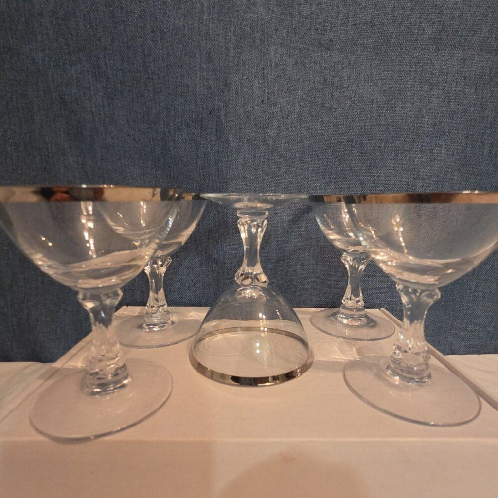 Tiffin Franciscan Brookmar Platinum Rim Champagne Coupe Sherbet Glass Set of 5