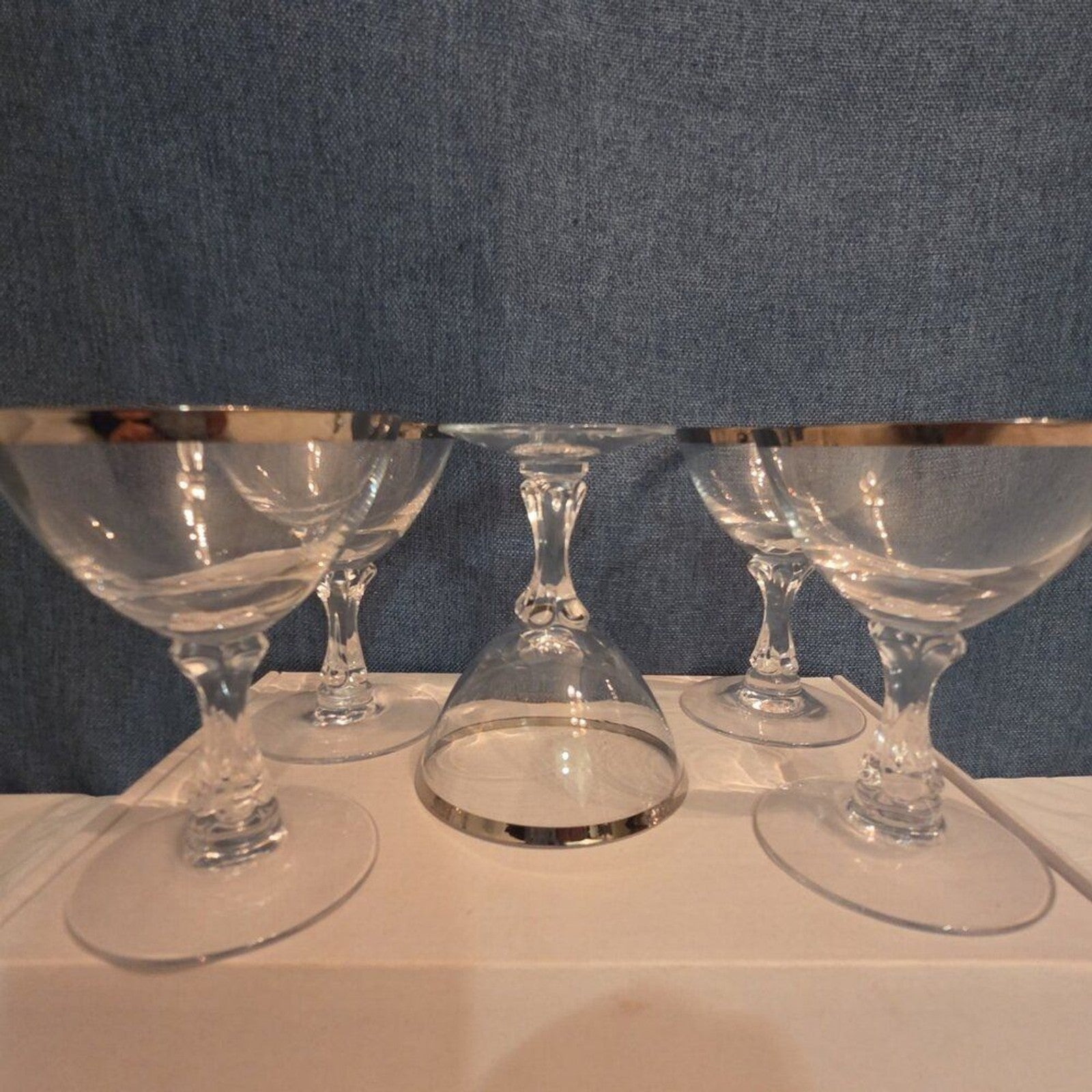 Tiffin Franciscan Brookmar Platinum Rim Champagne Coupe Sherbet Glass Set of 5