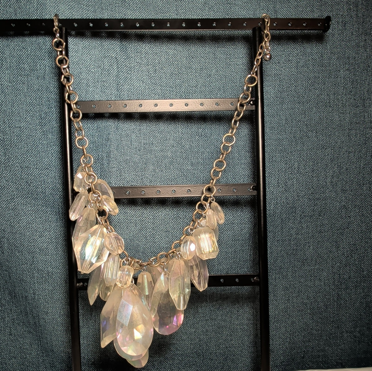 Traci Lynn Iridescent Statement Bib Necklace Earring Set Vintage Style