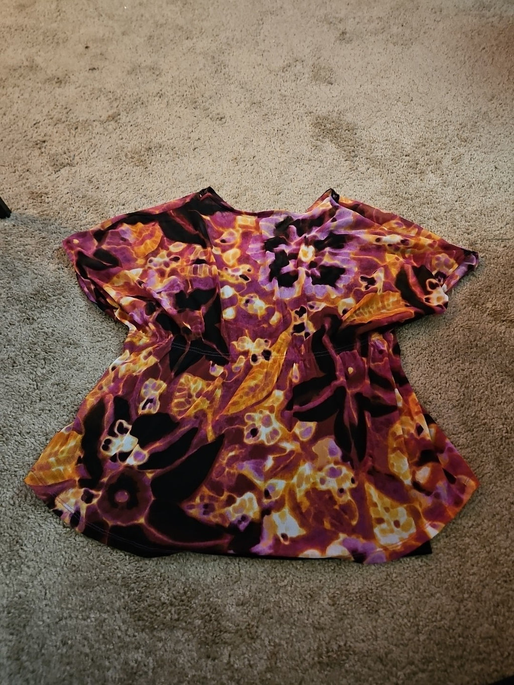 Alfani Petite Large P/L Boho Mesh Top Sheer Beaded V-Neck Floral Purple Blouse