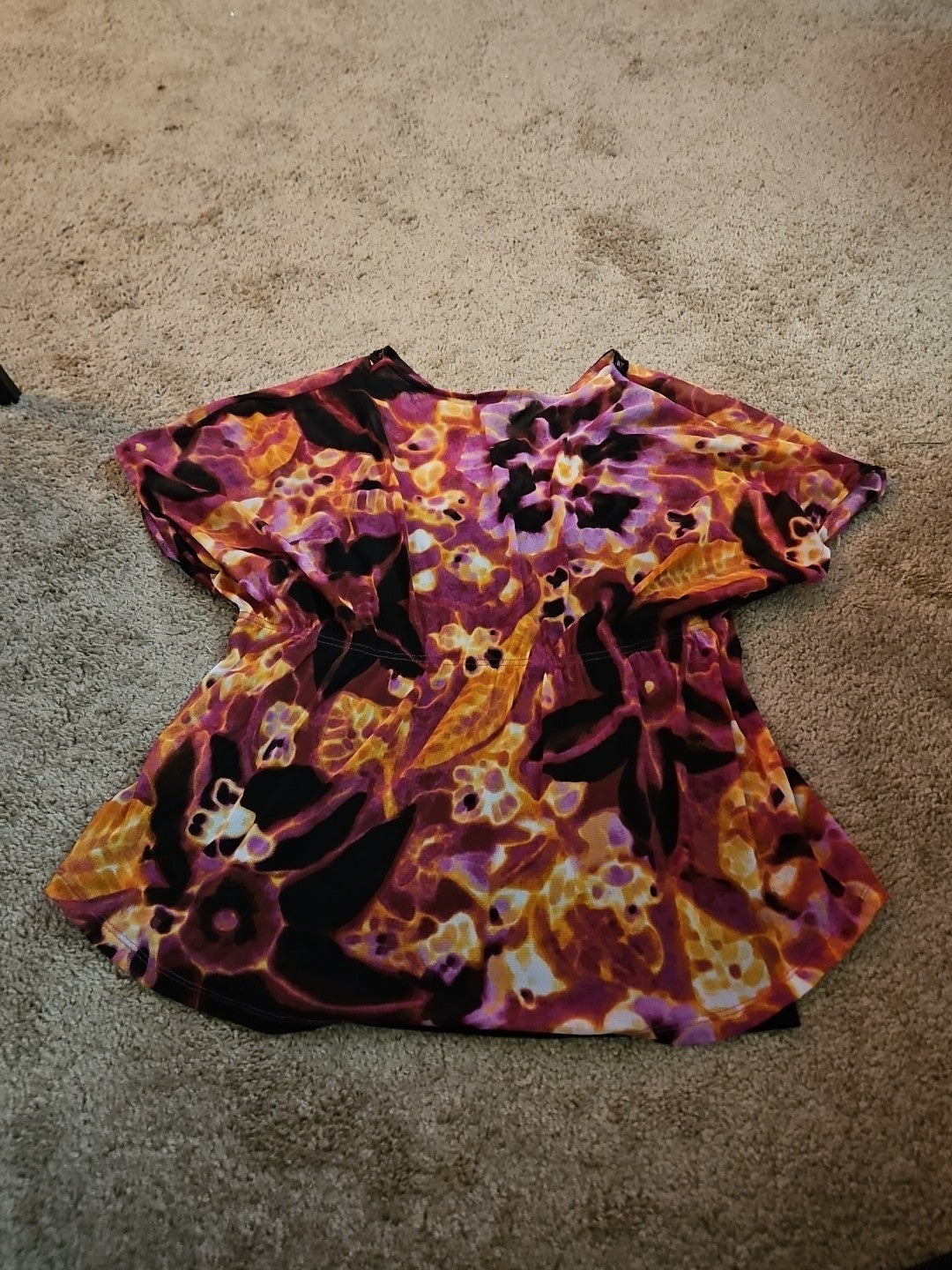 Alfani Petite Large P/L Boho Mesh Top Sheer Beaded V-Neck Floral Purple Blouse