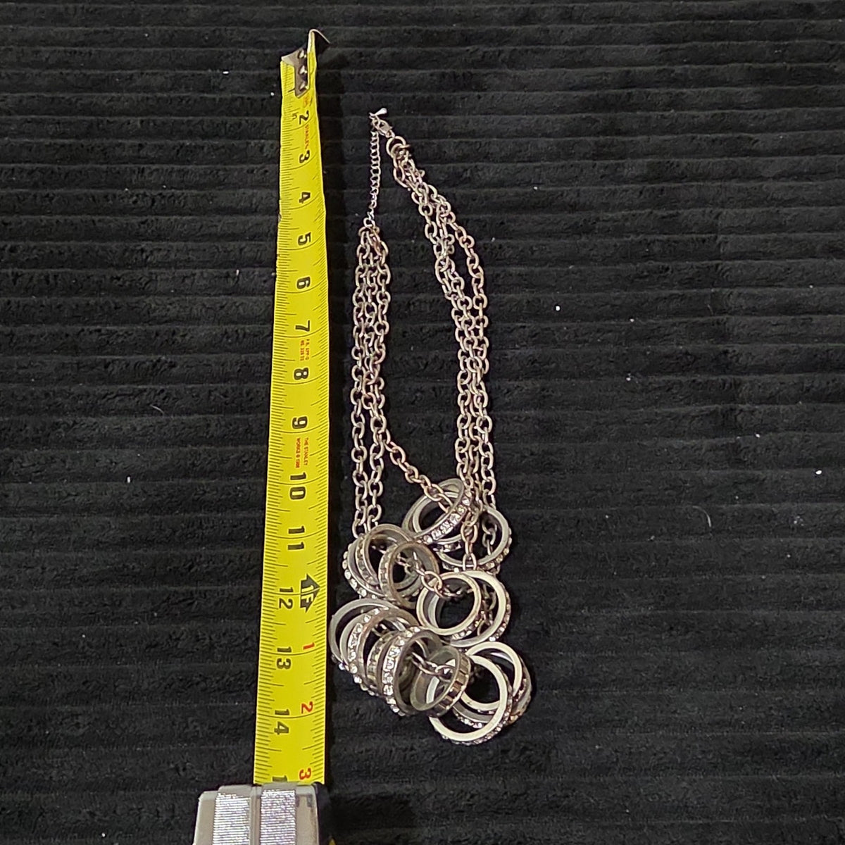 NY Collection Silver Tone Triple Chain Rhinestone Ring Cluster Necklace