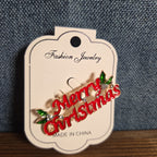 Merry Christmas Brooch Red Enamel Rhinestone Holiday Pin NWT