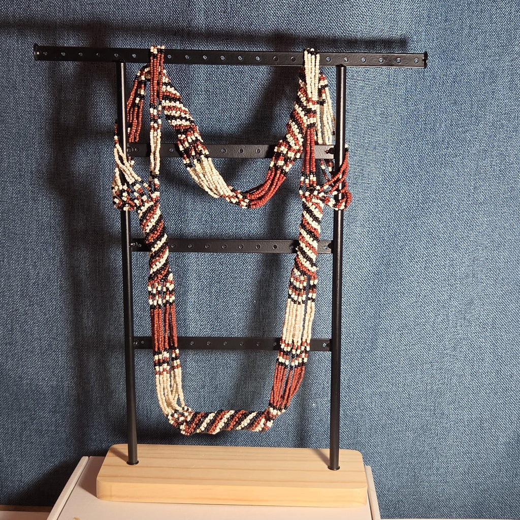 Multi-Strand Seed Bead Twisted Necklace Red Black Boho EUC