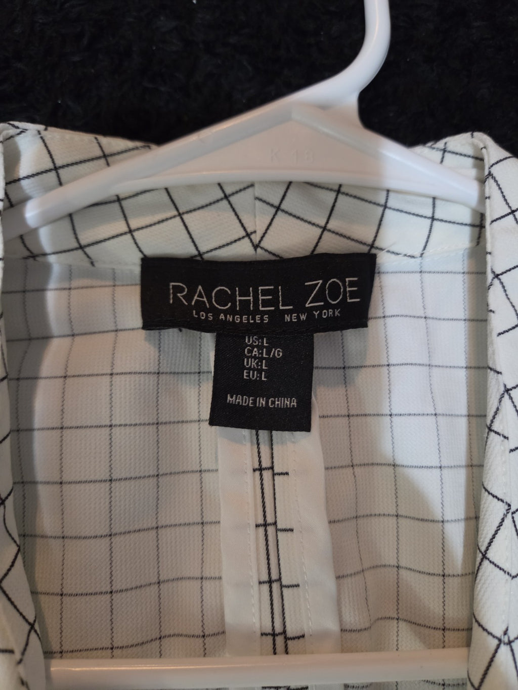 Rachel Zoe Open Front Blazer Women's S White Black Check 3/4 Sleeve Ruche Size L