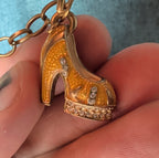 High Heel Shoe Pendant Necklace Gold Tone Rhinestone Y2K