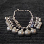 Chunky Silver Bib Statement Necklace Black Cube Cascading Collar Choker Punk Mod