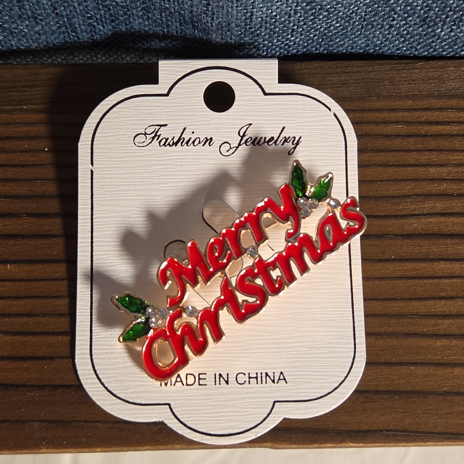 Merry Christmas Brooch Red Enamel Rhinestone Holiday Pin NWT