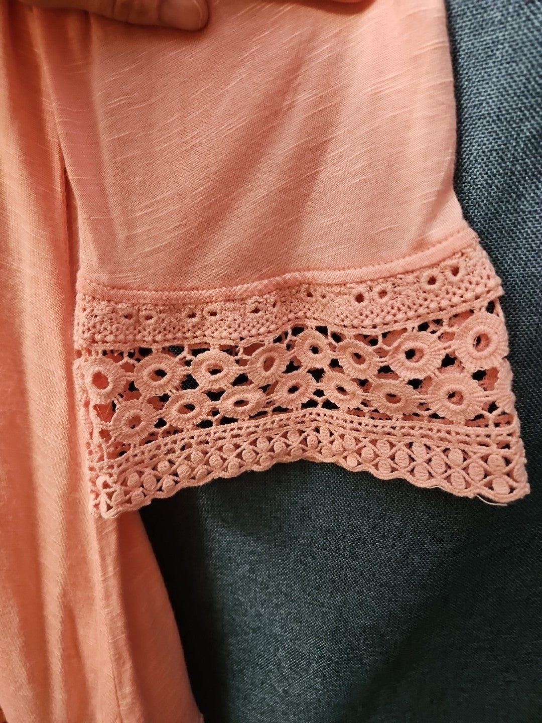 Indigo Soul Boho Tunic Top Large Pink Rayon Crochet Lace Sharkbite Hem Lagenlook