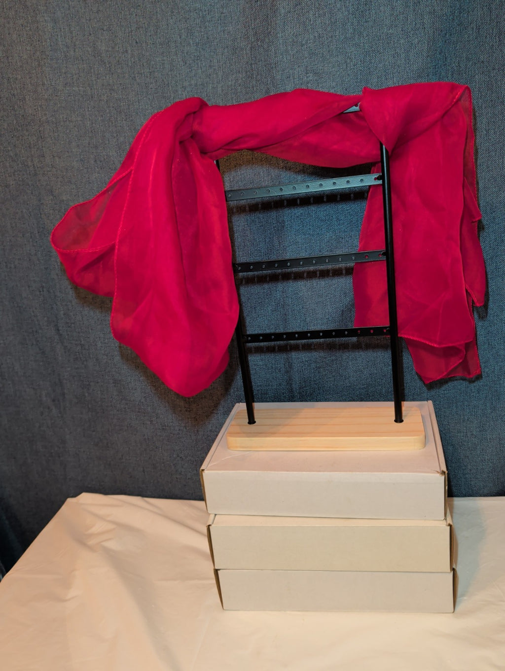 Red Chiffon Evening Shawl Wrap Capelet Bridal PreOwned 65x19