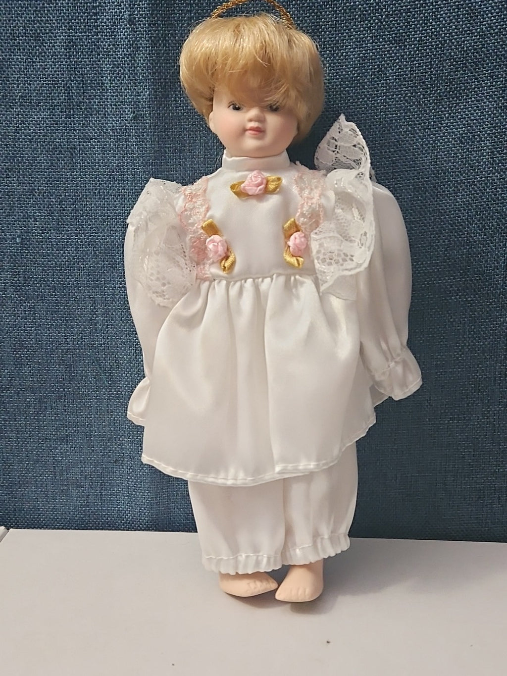 Vintage Porcelain Angel Doll | Blonde Guardian Angel with Halo