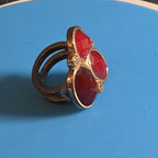 Red Gemstone Cluster Ring Gold Tone Statement Size 8.5